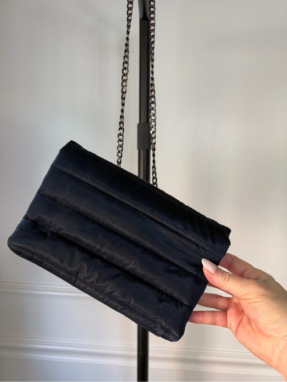 Think Roylan Black Quilted Chain Strap Crossbody Bag Navy Blue